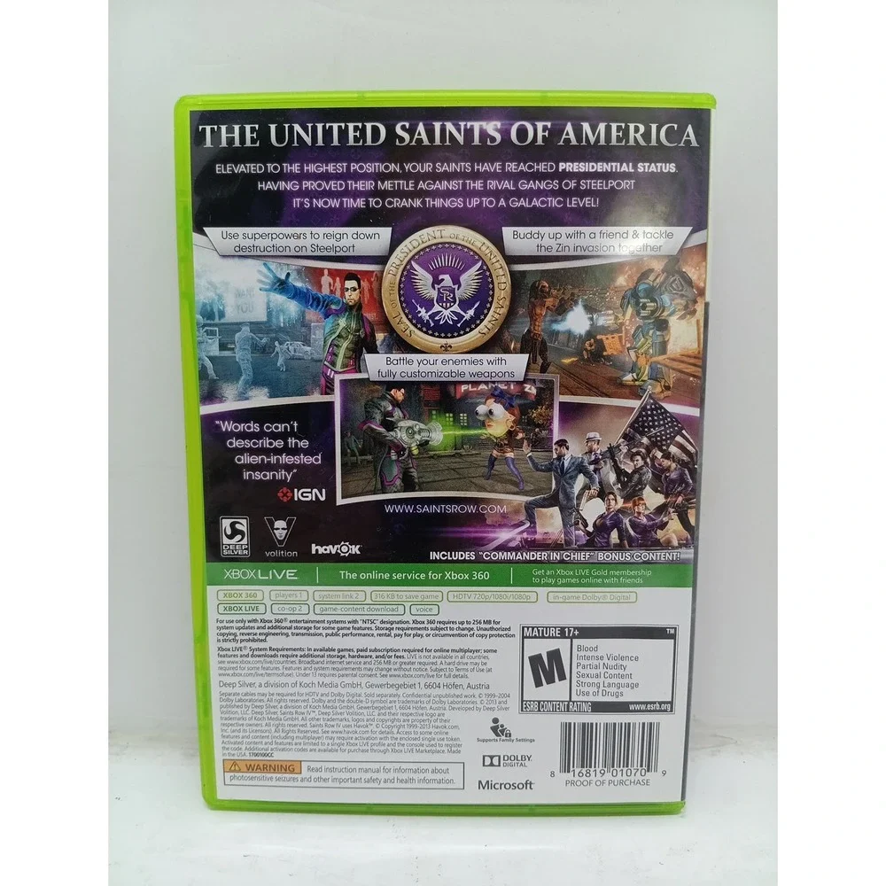 Xbox 360 Saints Row 4 Game Commander In Chief Edition C.I.B.